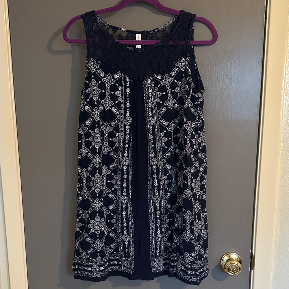 Xhilaration Navy and White Patterned Mini Dress size medium